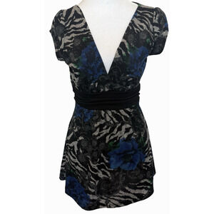 Rue 21 Y2K Womens Floral Babydoll Top Size M Animal Print Tie Back Fairy Grunge